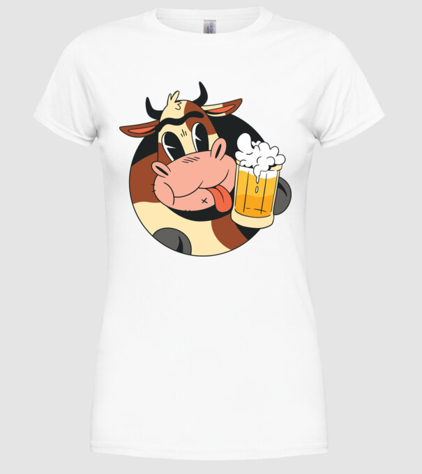 Vacă cu bere model alb pe tricou