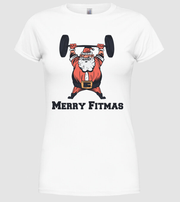 Moș Crăciun Halterofil model alb pe tricou