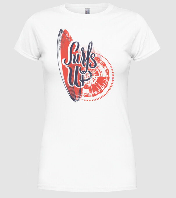 Surfs up model alb pe tricou