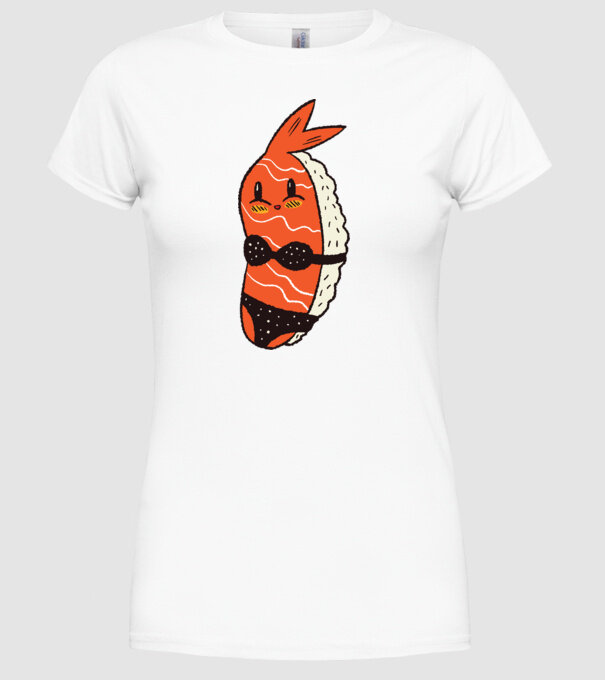 Sushi în bikini model alb pe tricou