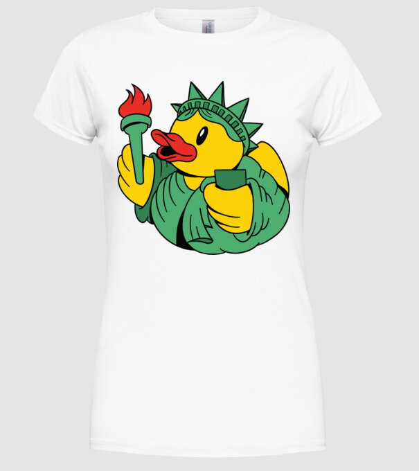 Rățușcă de cauciuc Statuia Libertății model alb pe tricou