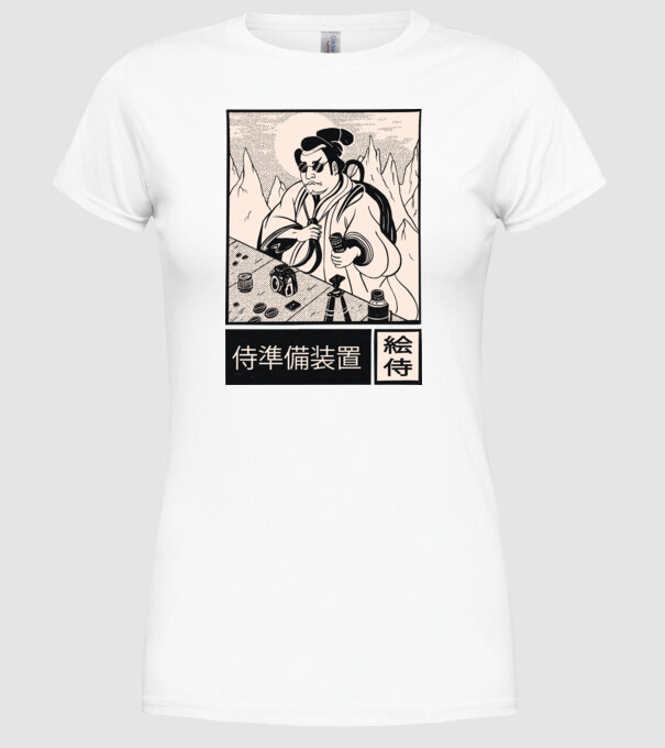 Samurai model alb pe tricou