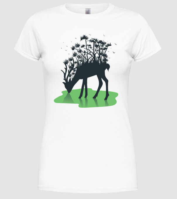 Natură cerb model alb pe tricou
