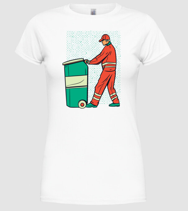 Gunoier model alb pe tricou