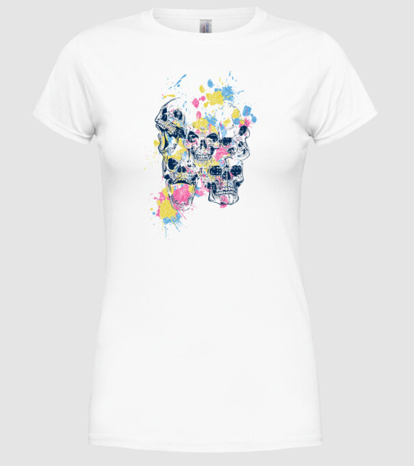 Cranii colorate model alb pe tricou
