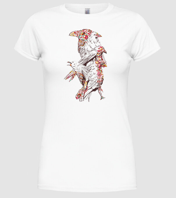 Păsări colorate model alb pe tricou