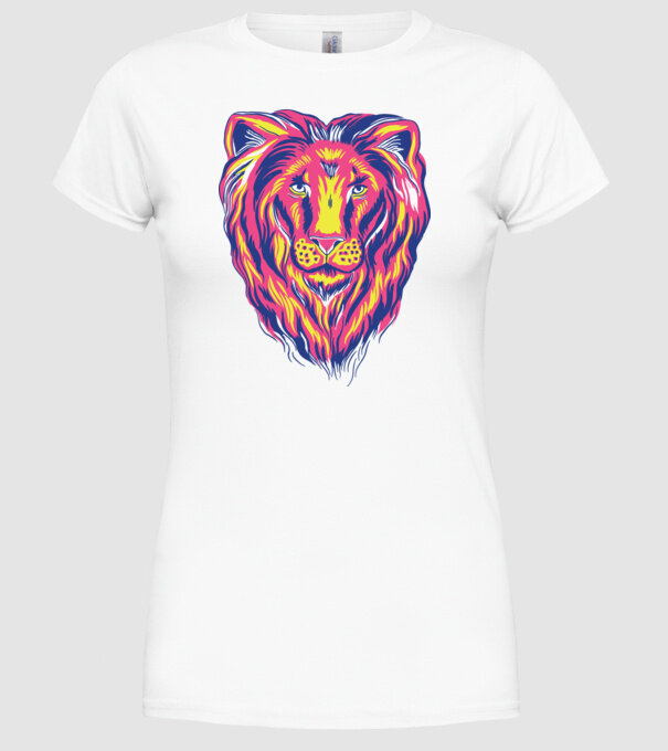 Leu colorat model alb pe tricou