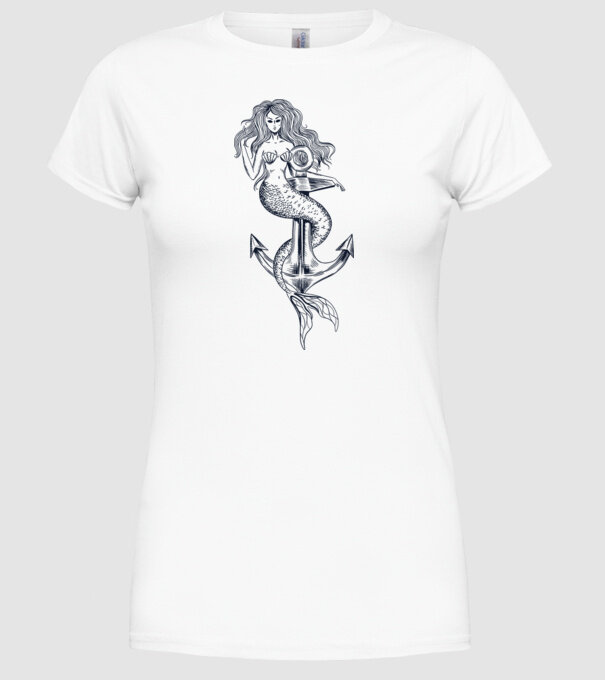 Ancoră sirenă model alb pe tricou