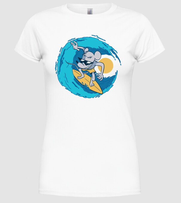 Șoarece Surfer model alb pe tricou