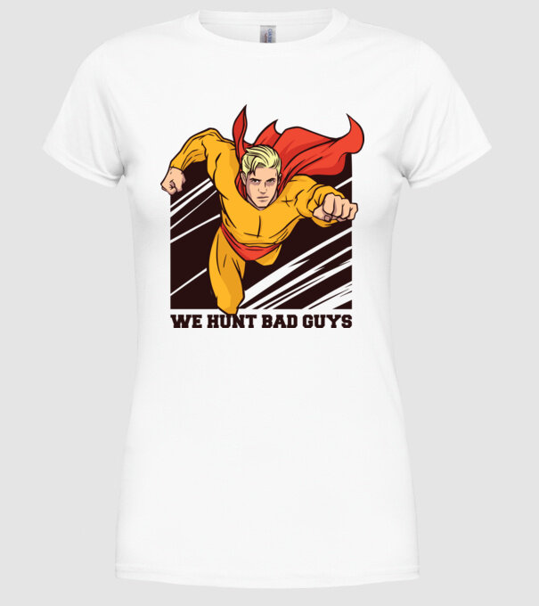 Supererou model alb pe tricou