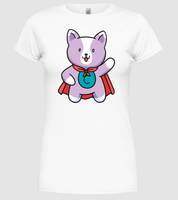 Pisică Supererou model alb pe tricou