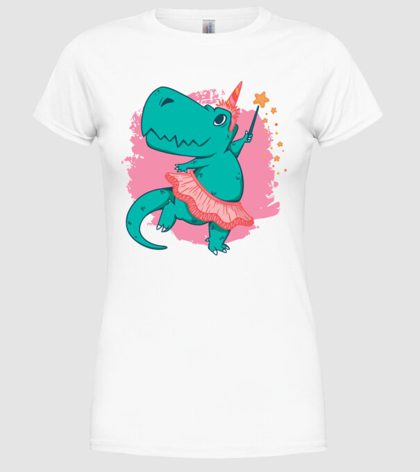 T-rex Balerină model alb pe tricou