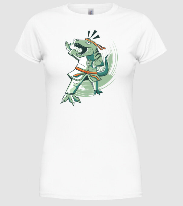 T-rex Karate model alb pe tricou