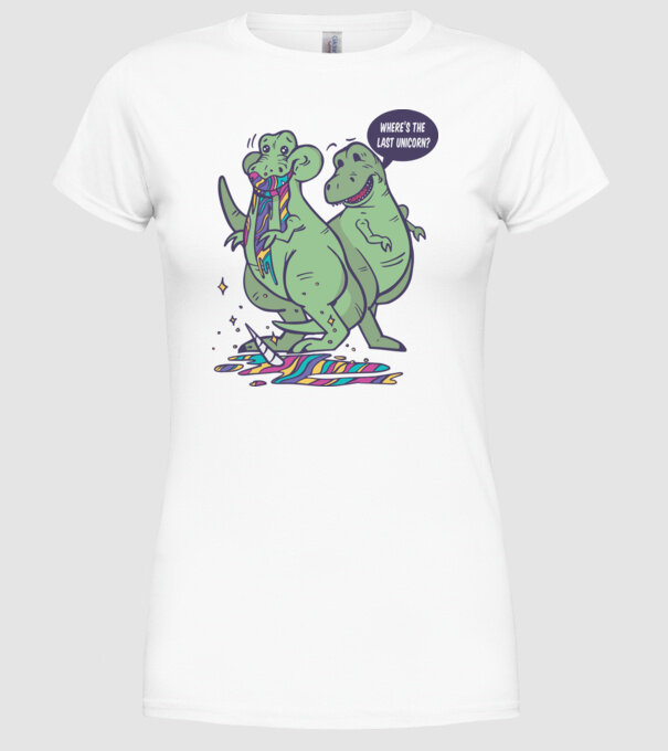 T-rex a mâncat unicornul model alb pe tricou