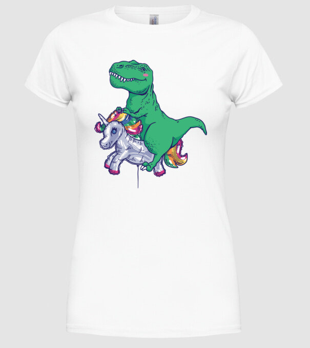 T-rex pe Unicorn balon model alb pe tricou