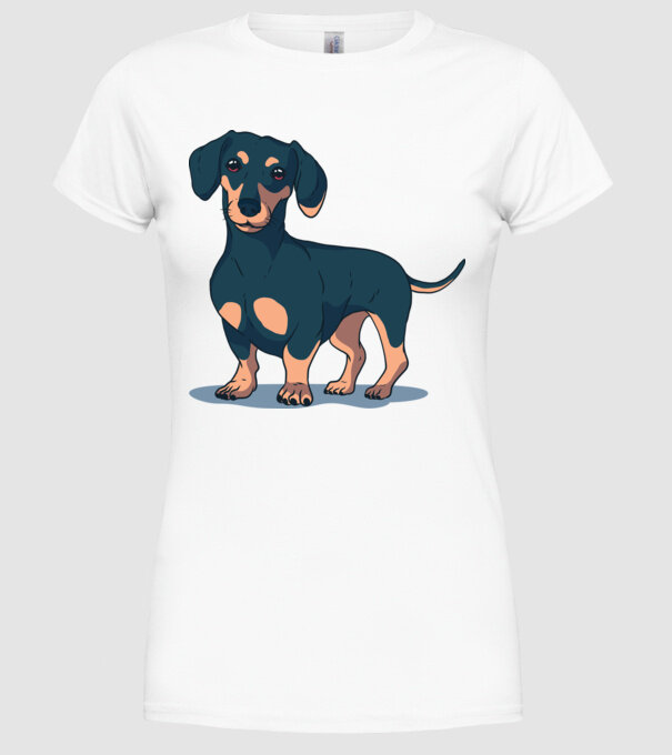 Tricou cu Câine teckel drăguț model alb pe tricou