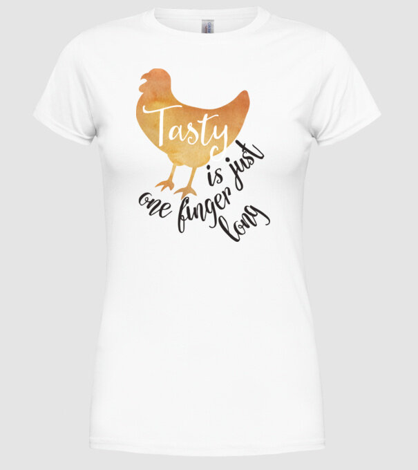 Tasty is just one finger long model alb pe tricou
