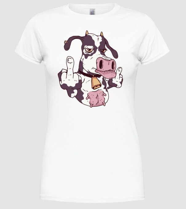 Vaca arată degetul model alb pe tricou