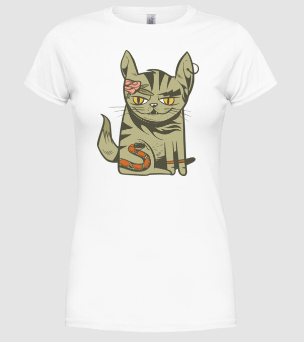 Pisoi tatuat model alb pe tricou