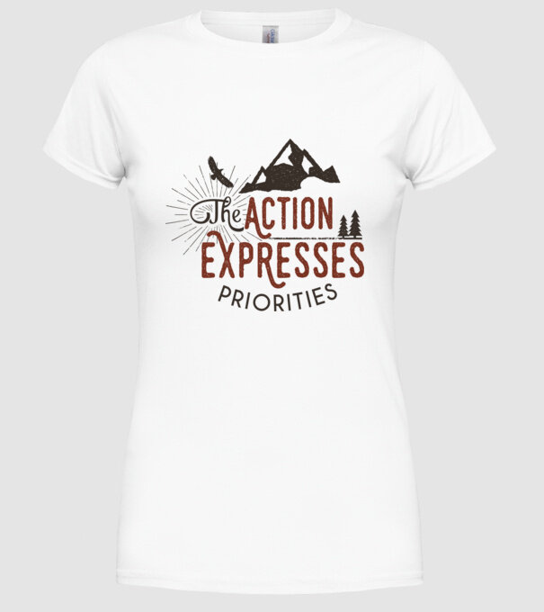 The action expresses priorities model alb pe tricou
