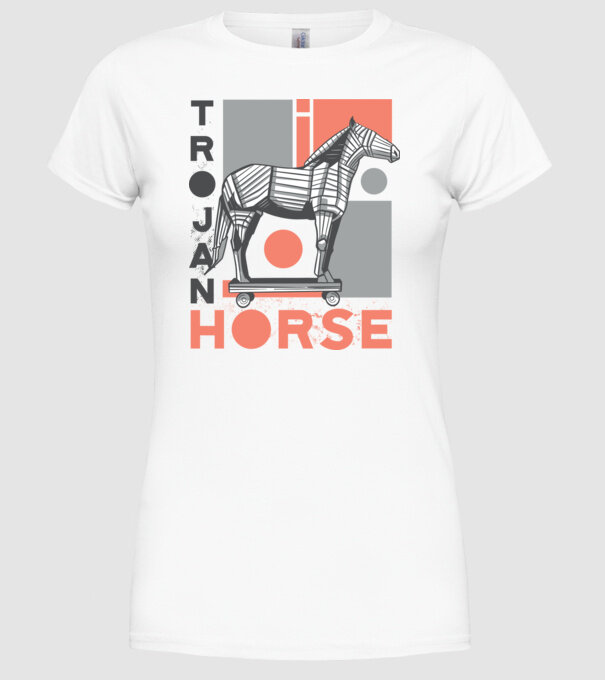 Cal troian model alb pe tricou