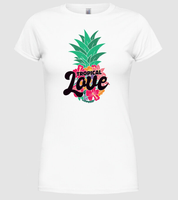Ananas Tropical Love model alb pe tricou