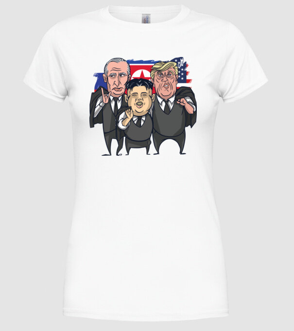 Trump, Putin, Kim - trei prieteni buni model alb pe tricou