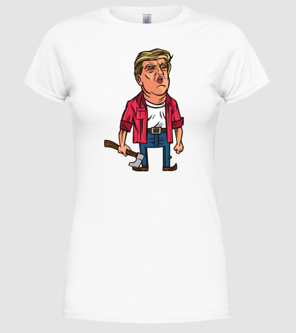Trump tăietor de lemne model alb pe tricou