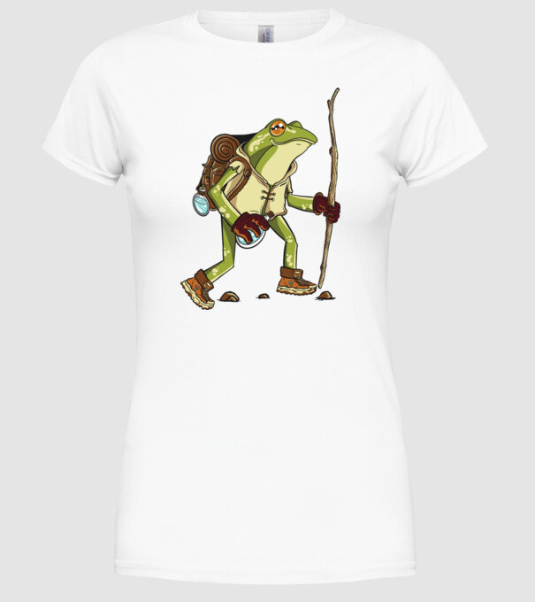 Broască în drumeție model alb pe tricou