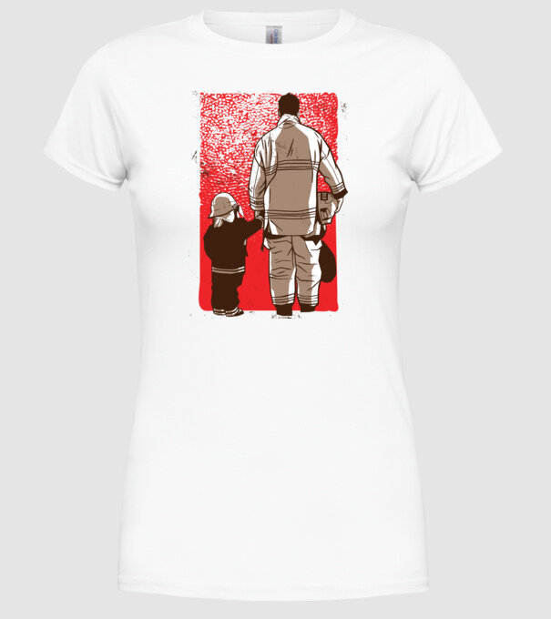 Tricou Pompier tată și fiu model alb pe tricou