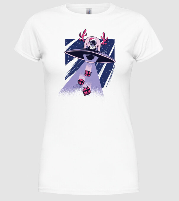 OZN duce cadouri - tricou de Crăciun amuzant model alb pe tricou
