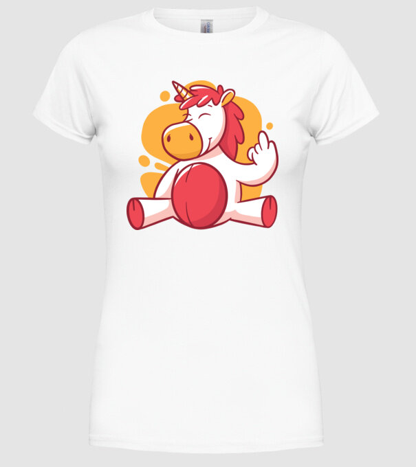 Unicorn arată degetul model alb pe tricou