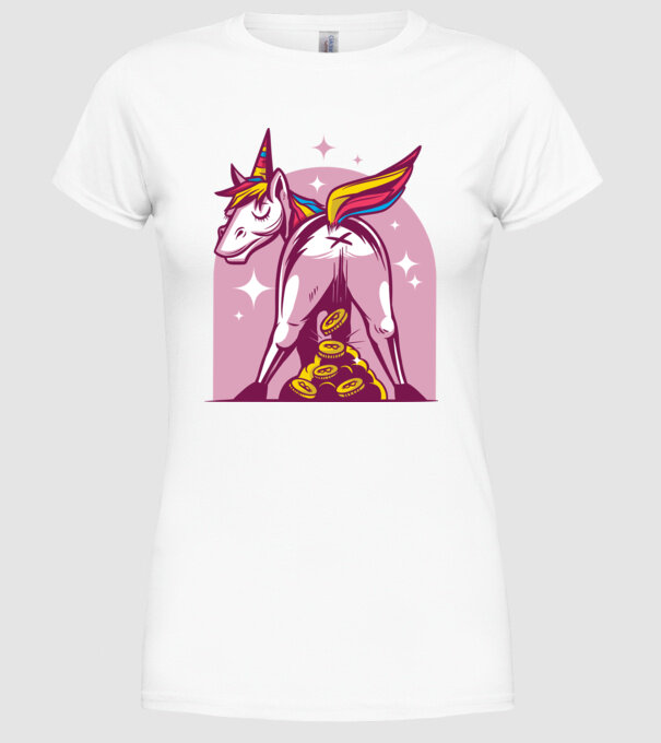 Unicorn Bitcoin model alb pe tricou