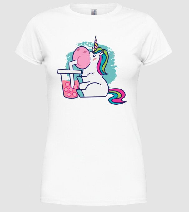 Unicorn Bubble Tea model alb pe tricou