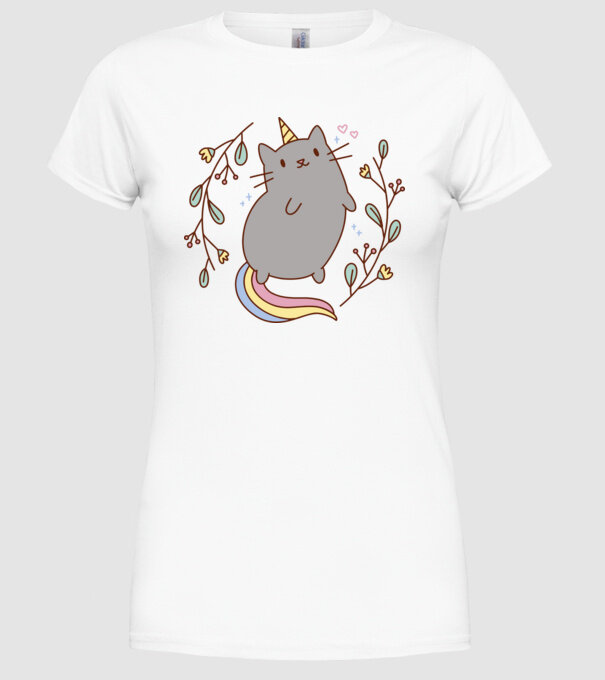 Pisică Unicorn model alb pe tricou