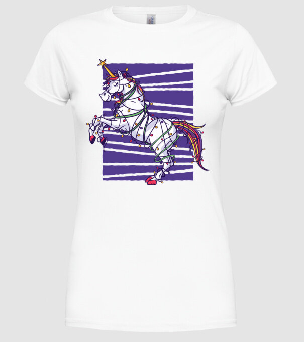 Unicorn pom de Crăciun model alb pe tricou