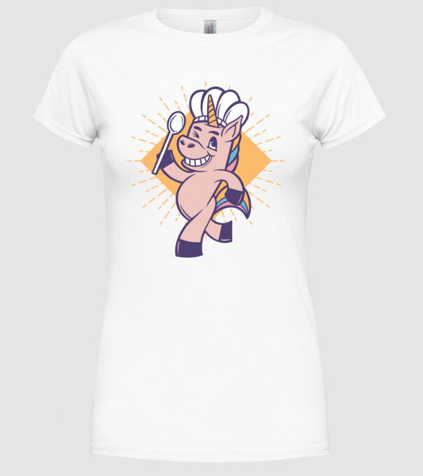 Unicorn Bucătar model alb pe tricou