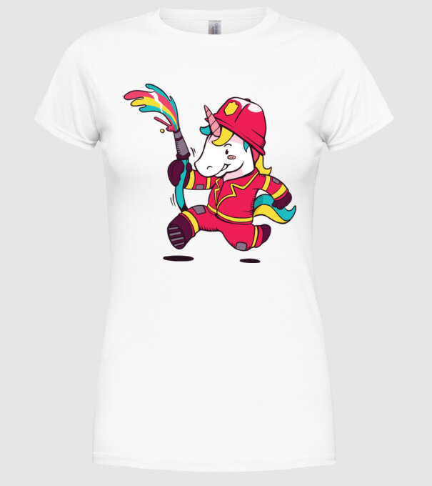 Pompier Unicorn model alb pe tricou