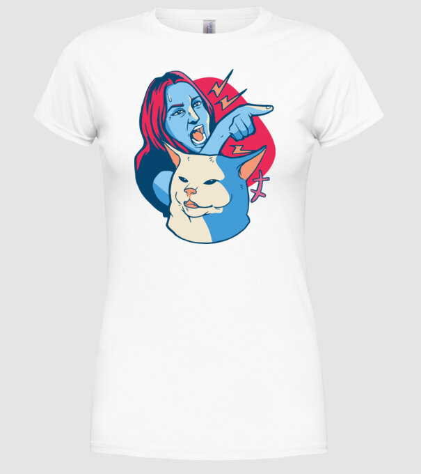 Meme pisică urlătoare model alb pe tricou