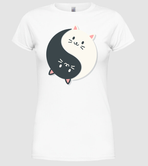 Pisicuțe Yin Yang model alb pe tricou