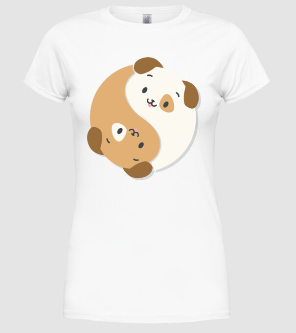 Câini Yin Yang model alb pe tricou