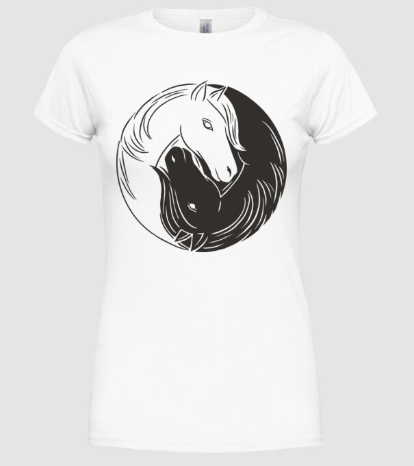 Călăreț Yin Yang model alb pe tricou