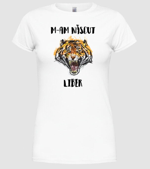 m-am născut liber model alb pe tricou