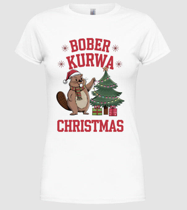 Bober Kurwa Christmas 3 model alb pe tricou