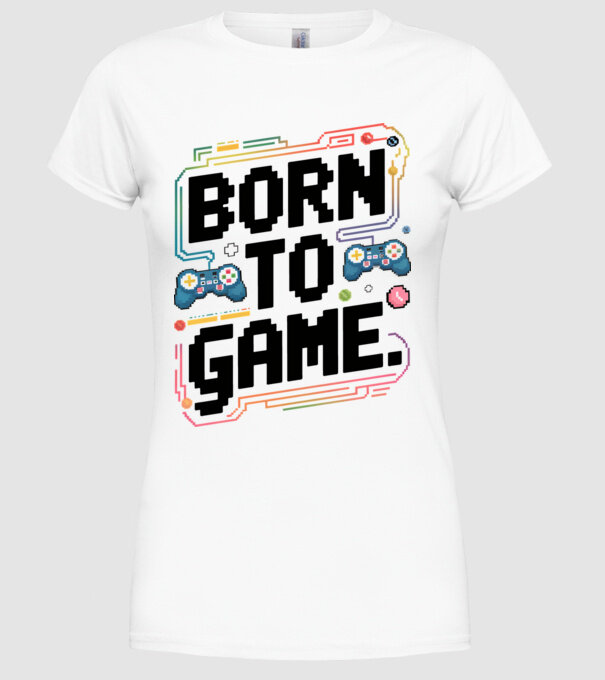 Born to Game Pixel Alb model alb pe tricou