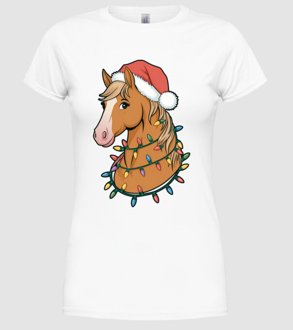 Cal de Crăciun model alb pe tricou