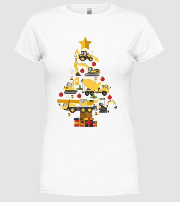 Construcția vehiculului pom de Crăciun model alb pe tricou