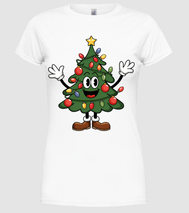 Copac de Crăciun drăguț model alb pe tricou