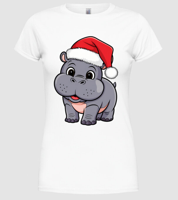 Crăciun Hippo model alb pe tricou
