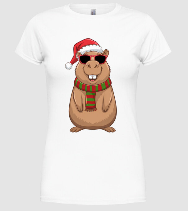 Crăciunul capybara model alb pe tricou